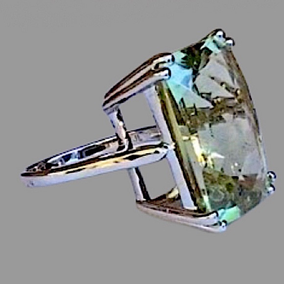 VINTAGE Emerald Cut Green Amethyst Solitaire Gemstone Sterling Silver Ring Sz 7 - Picture 13 of 16